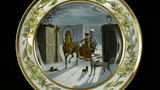 Königliche Porzellanmanufaktur Berlin: Teller mit Schlittendarstellung, Modell „Antique Glatt“, nach 1870